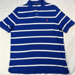 Polo Ralph Lauren Mens L Polo Classic Blue White Striped Pony Custom Fit Rugby